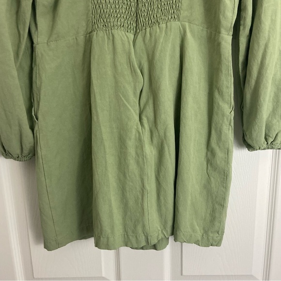 Lost + Wander Sage Green Emilia Mini Dress Linen Blend Sz L - Picture 12 of 14